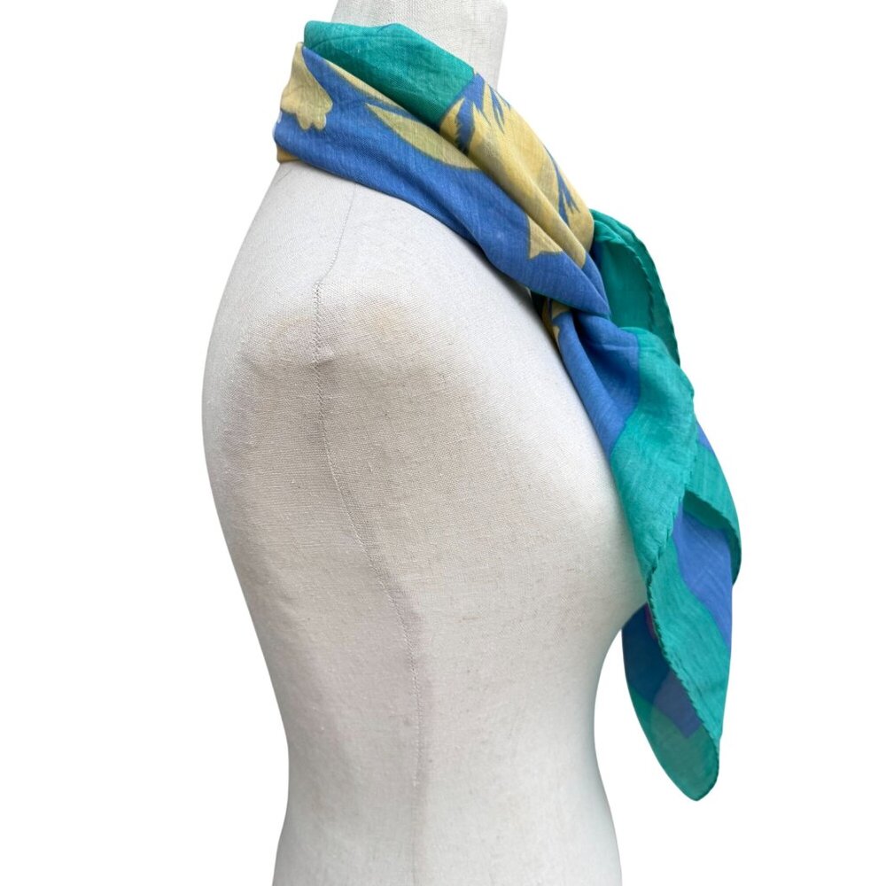 Pic N Save Vintage Hawaiian Square Floral Scarf Bold Yellow Pink‎ Blue Green - Picture 4 of 12